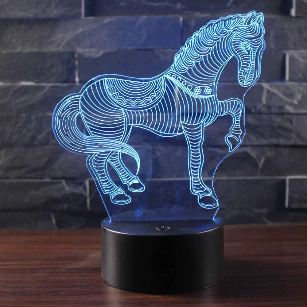 Лошадь 3D стерео видения лампа акрил 7 цветов Изменение USB Спальня прикроватный