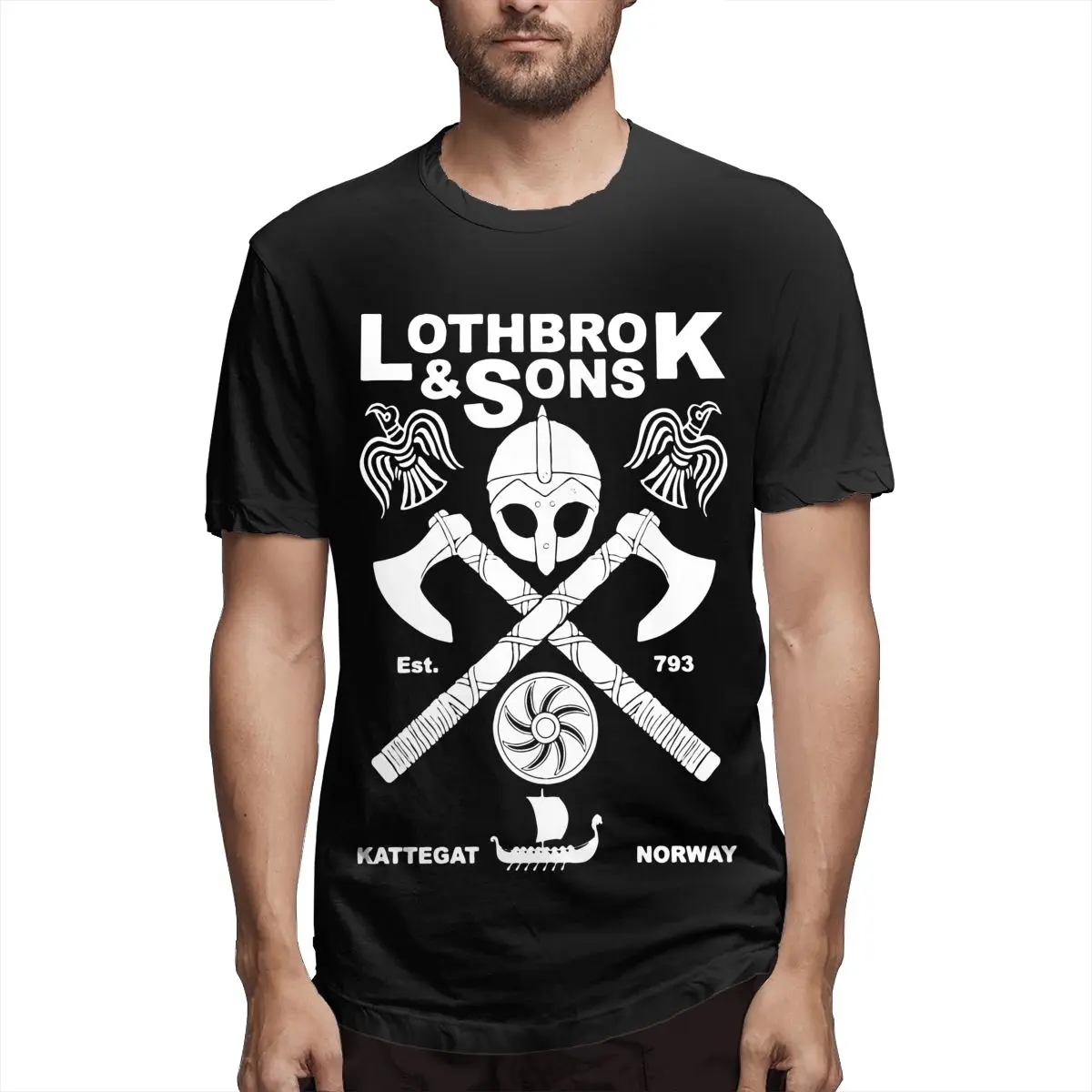 

Мужские Юмористические футболки Vikings Lothbrok & Sons, футболка с коротким рукавом и круглым вырезом, хлопковая одежда 4XL