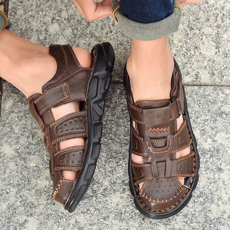 Брендовая мужская обувь летние мужские сандалии кожаные высокого качества