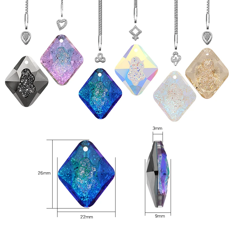 Фото Красивое красочное ожерелье в форме ромба из хрустального стекла K9, аппликация с педантом для рукоделия, бусины, украшения «сделай сам» №5