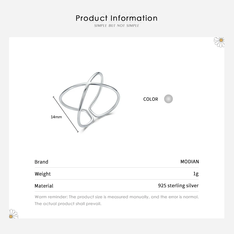 Modian 100% Стерлинговое Серебро 925 пробы Модные X-образные регулируемые Безразмерные