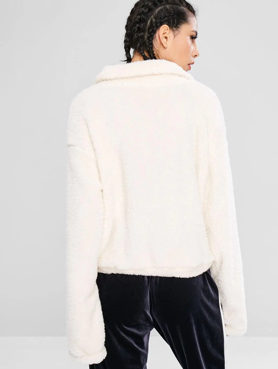 ZAFUL пушистая плюшевая куртка на молнии с заниженным плечом женские зимние теплые