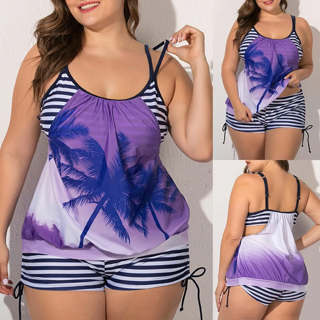 

Ladies Swimwear Coconut Stripe Printed Sleeveless Swimsuit Set Plus Size L-5XL Two-Piece Split Swim Set Beachwear A20