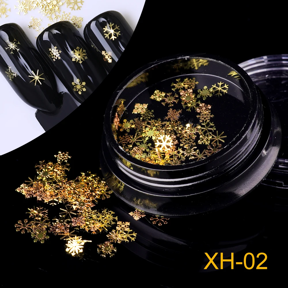 XH-02 Yayoge 3 цвета голографические пайетки для ногтей 3D дизайн ногтей Блестящий гель снежинки Зимний снег украшения ногтей DIY снежинки блестки - Цвет: XH-02