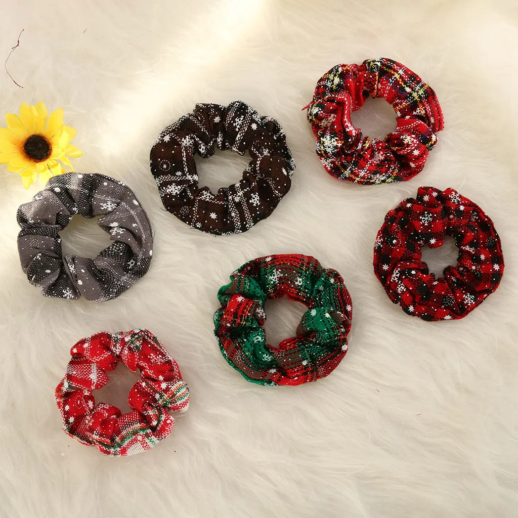 1/6PCS Christmas Scrunchies For Women Girls Elastic Hair Rubber Fashion Ornaments Ring Velvet Ponytail Holder &ampC |