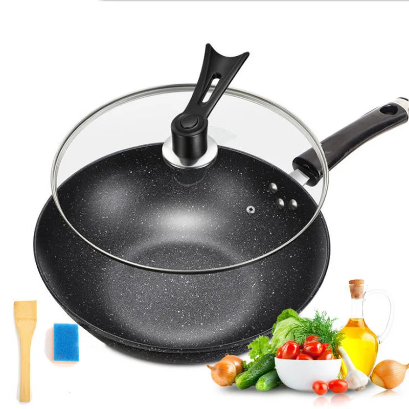 Wok non-stick pot 20/26CM frying pan smokeless cast iron skillet induction cookware kitchen | Дом и сад