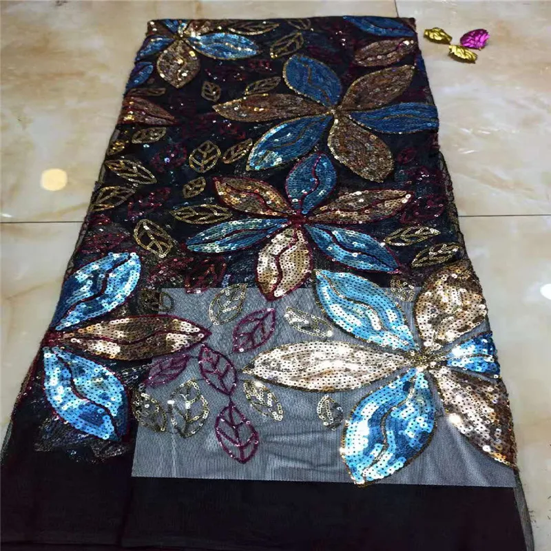 Оранжевая французская бархатная кружевная ткань с блестками желтая