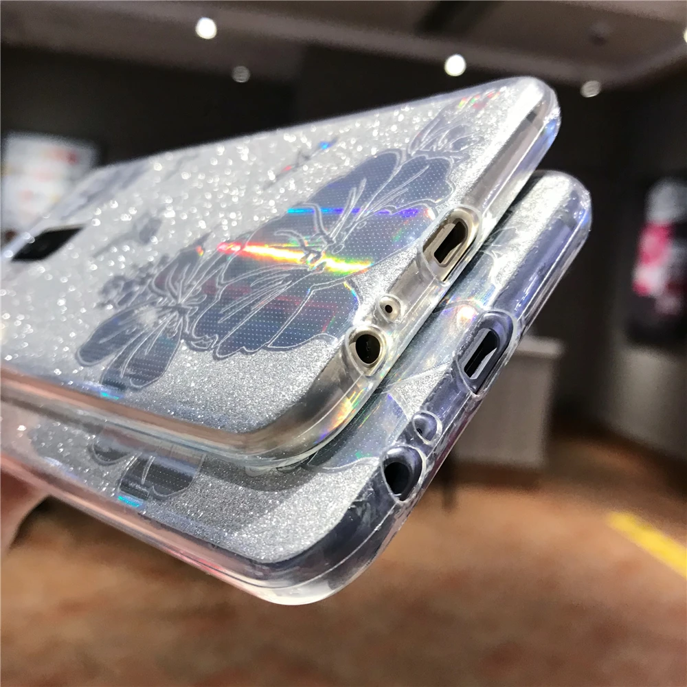 Buterfly Flower Glitter TPU Case For Samsung Galaxy S9 S8 Plus S10 S10E Note 10 Cover Soft Bling Phone A5 A7 J5 J7 2017 |