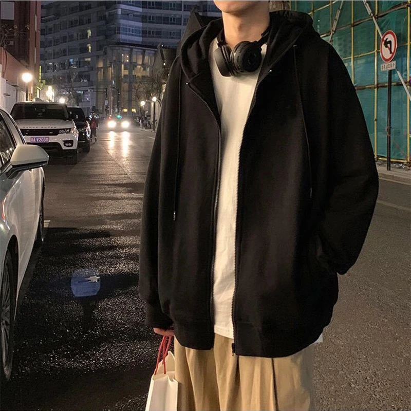 

Black Harajuku Sweatshirt Men's Thick Hooded Cardigan Student All-match Jacket Oversized M-4XL Loose Sports Casual Top y2k