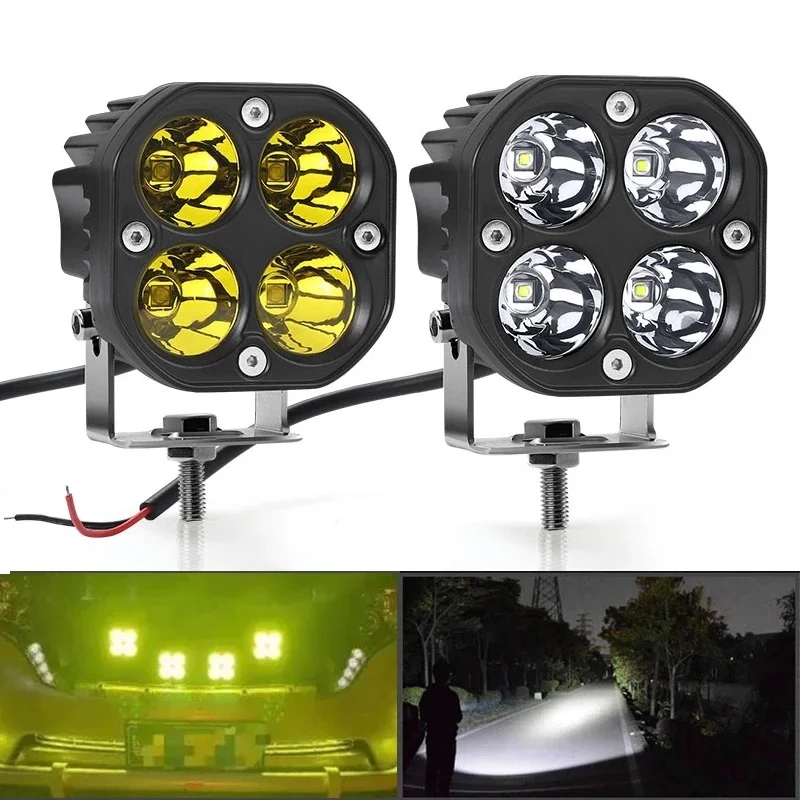 3 Inch Mini Led Work Light Square 40W Car Yellow White Spotlight 12V 24V Off Road Fog Lamp for Lada Truck 4X4 4WD Car Accessorie