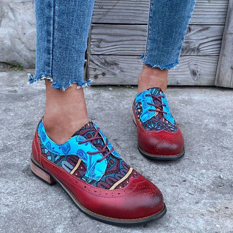 

2021 Spring British Women's Low Heel Shoes Oxford Shoes Lady Brogues Vintage Casual Shoes For Women Bohemia Handmade Thin Shoes
