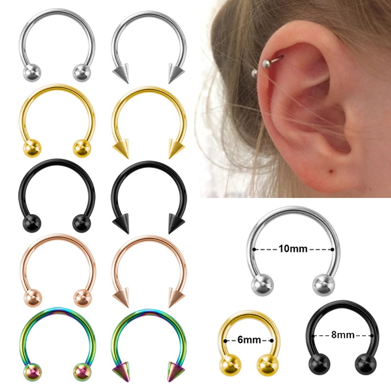 

3pcs Stainless Steel Nose Septum Piercing Hoop Earrings Lip Ring Studs Cartilage Tragus Ear Horseshoe Circular Eyebrow Jewelry