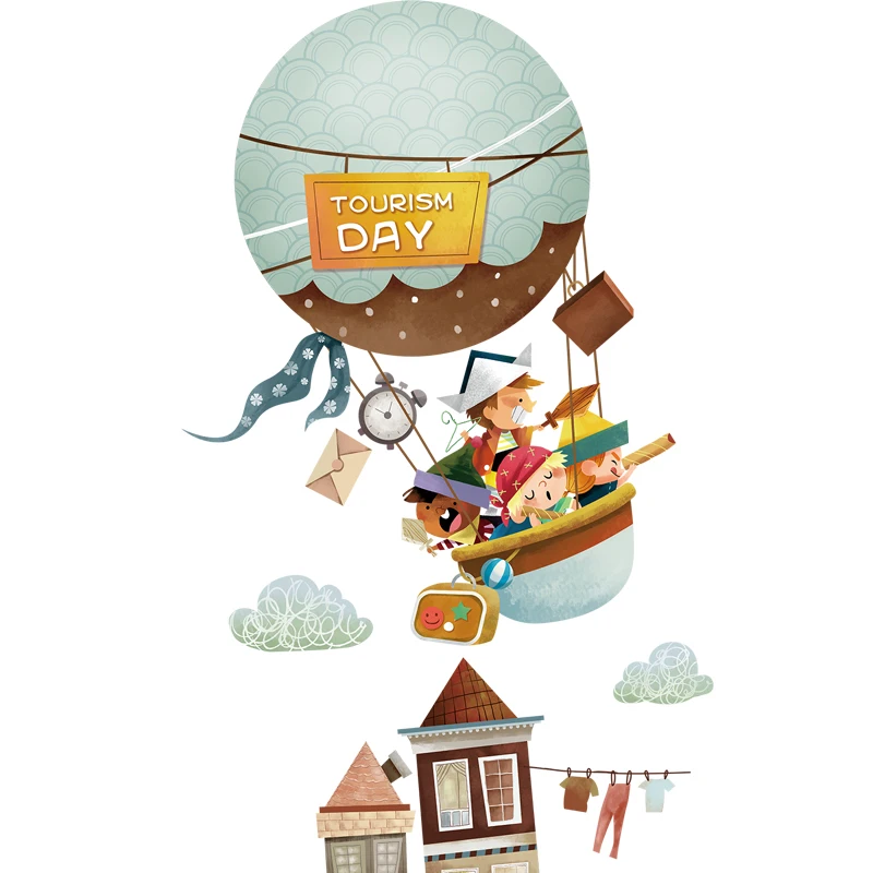 

Cartoon Hot Air Balloon Wall Stickers Home Living Room Decoration Baby Bedroom Children's Room Decoration Wallpaper Home Decor