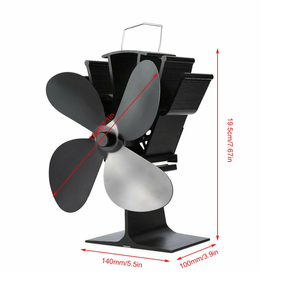 

4 Blades Heat Powered Stove Fan Black Fireplace Aluminium Silent Eco-friendly for Wood Log Burner Stoves