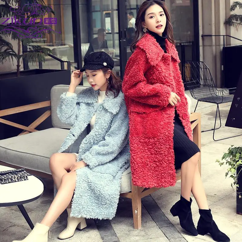 

Women's Thick Winter New Plush Fleece Coat Mid-Length Faux Lambswool Leather fur outside leather inside warm protected