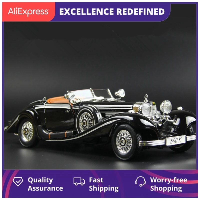 

Модель классического автомобиля Mercedes-Benz 500k Blcak 1:18, модель автомобиля из сплава, коллекционные украшения, подарки, игрушка