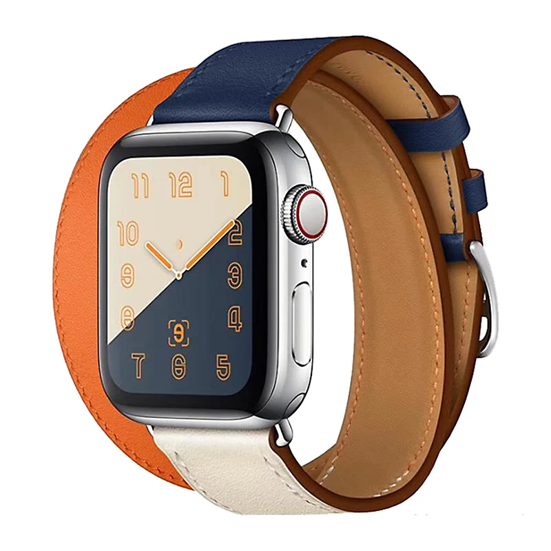 Двойной кожаный ремешок для apple watch band браслет 5 4 3 44 мм 40 correa iwatch 42 38 наручных