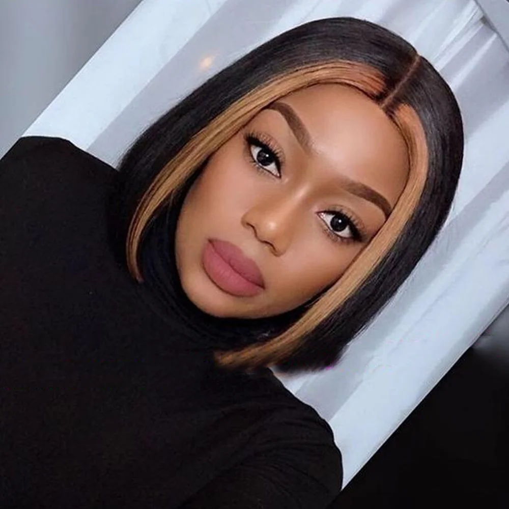 

Highlight Brown Lace Closure Human Hair Wig Straight Bob Wig Peruvian Remy Human Hair Wigs Lace Front Wig 8"-14" Dorisy Hair