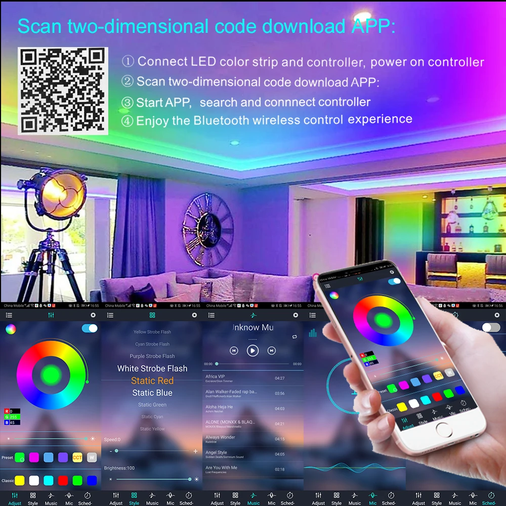 Bluetooth Светодиодная лента RGB 5050 гибкая светодиодная лампа s 5 м 10 20 30 музыка таймер