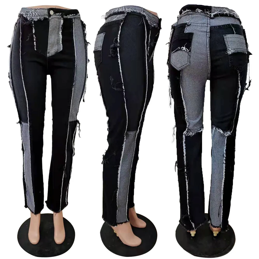 

Winter Women's Fashion Horn Wide Leg Stitched Jeans Bodycon Famous Pants Slim Classic Jeans