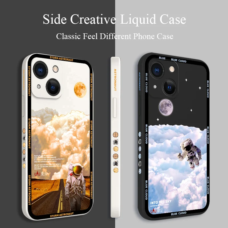 

Cloud Astronaut Liquid Case For iPhone 13 12 Pro Max Mini 11 Pro Max X XR XS MAX SE2020 8 7 Plus 6 6S Plus Soft Phone Cover Case
