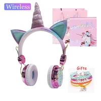 unicorn headphones children girl kid wireless headphones headset with mic blue tooth 5 0 for cell phone computer christmas gifts