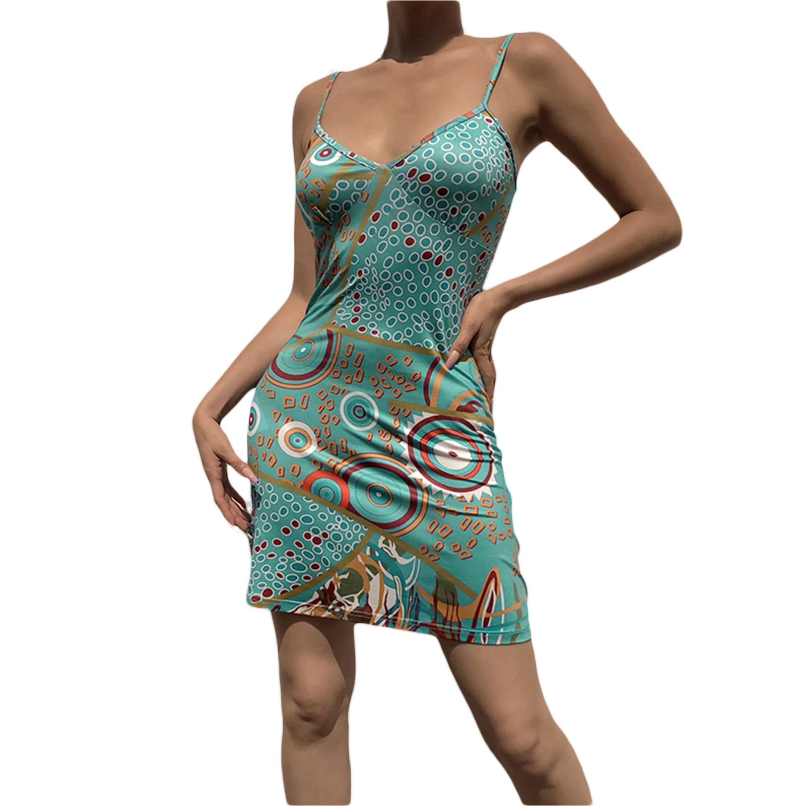 Женское платье на бретельках с V-образным вырезом без рукавов | Женская одежда