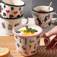 cute animal pattern mug 320ml breakfast milk coffee mug home graduated cup ceramic water handle cup small capacity water cup