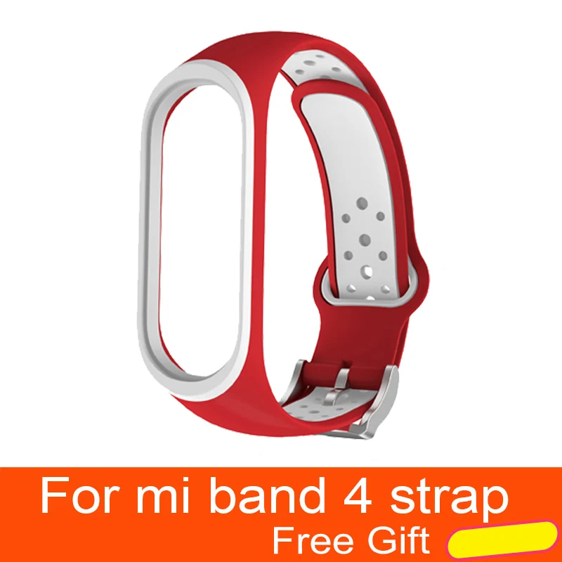 Red-white Для Xiaomi mi Band 4 ремешок Смарт аксессуары Замена водонепроницаемый двойной цвет силиконовый браслет для mi Band 4 NFC ремешок - Цвет: Red-white