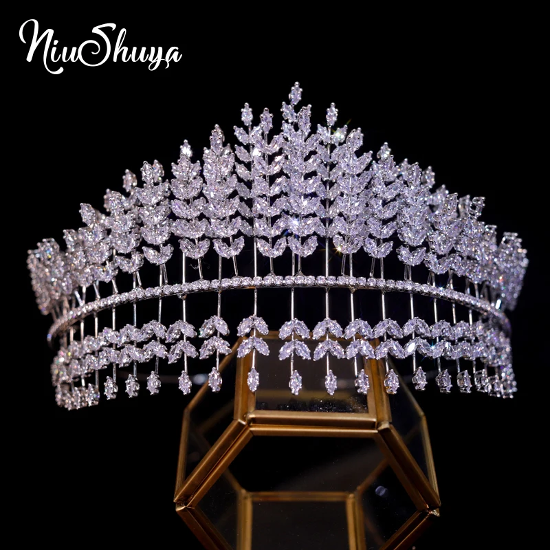

NiuShuya Newest Tall Tiaras Zircon Diadem Quinceanera Princess Crowns CZ Wedding Bridal Headpieces Party Evening Hair Jewelry