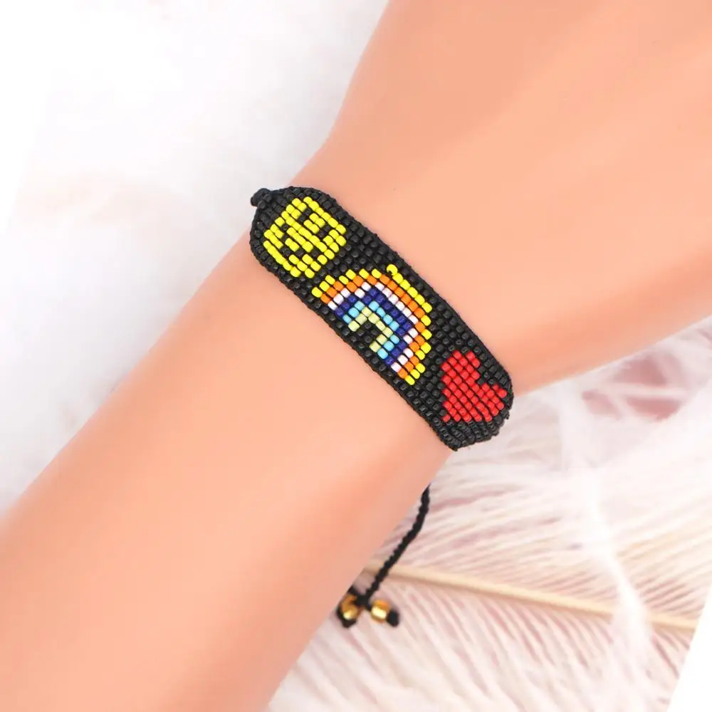 

New Bohemian Love Rainbow Beaded Couple Bracelet Smiley Handmade Smiley Beaded Handmade Jewelry Fashion