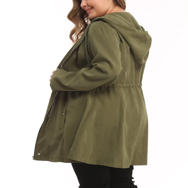 Осенняя и зимняя женская куртка с капюшоном большого размера 5XL-9XL, с поясом, с длинным рукавом, на молнии, модная ветровка, обхват груди 143 см
