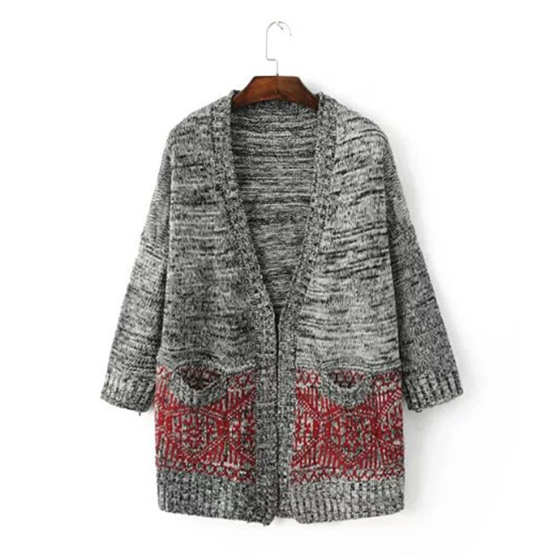 

SALEQI Autumn V Neck Knitted Cardigan Female 2021 Fashion Panelled Open Stitch Sweater Women's Jacket Loose Pocket Knitwear Tops
