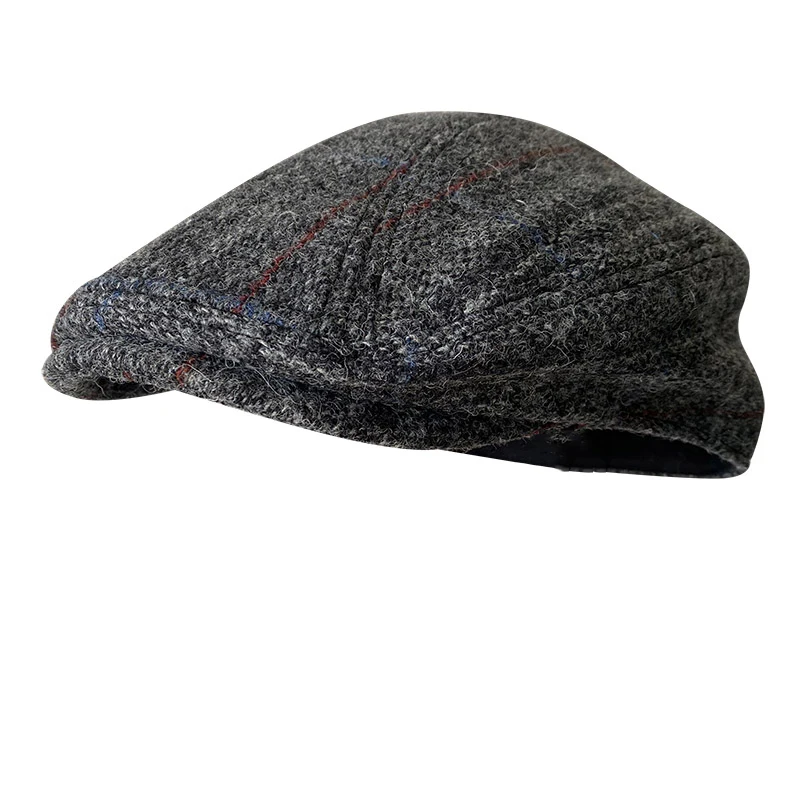 

Pure Wool Men's Berets Winter High Quality Wool Newsboy Hats Herringbone Octagon Cap Grey Plaid Men Women Gatsby Flat Hat BLM384