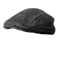 100 wool mens berets winter high quality wool newsboy hats herringbone octagon cap grey plaid men women gatsby flat hat blm384