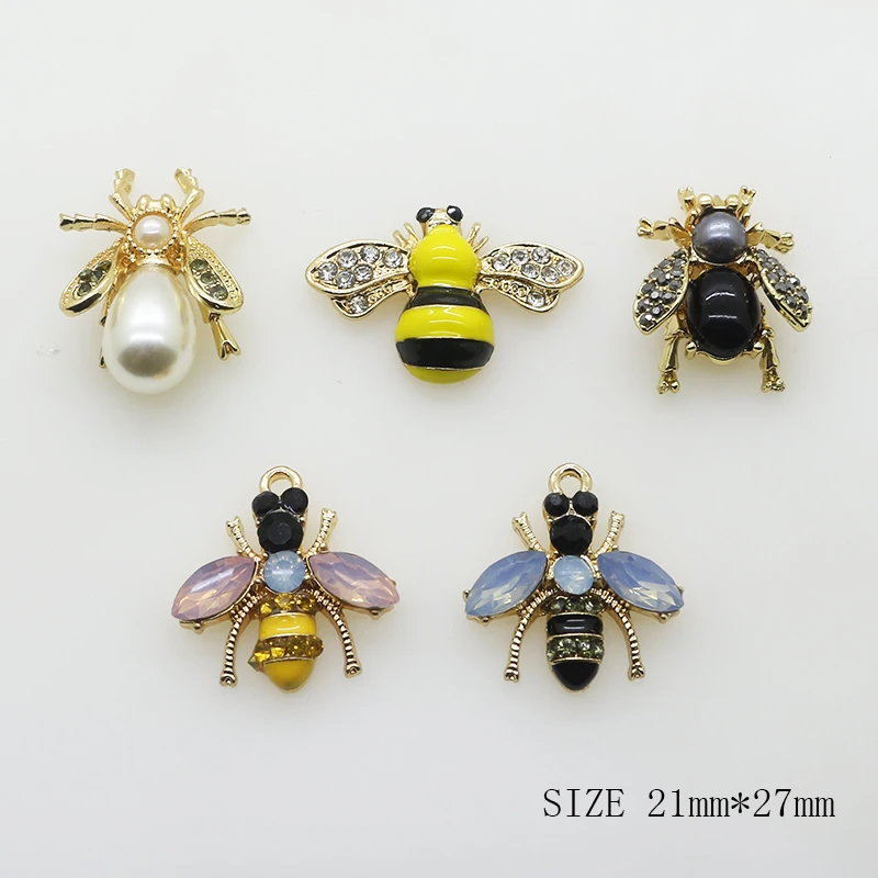 ZMASEY New Fashion Bee Alloy Buttons 5Pcs/Lot Mix Color Flatback Brooches Handwork Sewing Clothing Button Beautiful Decoration