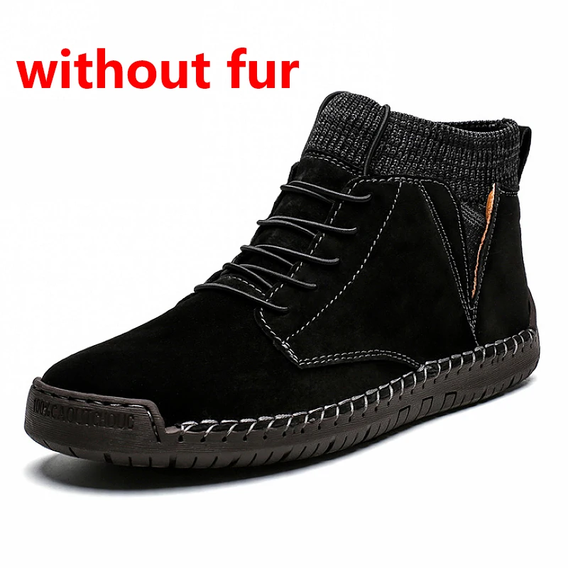 black without fur JINTOHO/мужские кожаные ботильоны большого размера; модная мужская обувь из натуральной кожи; Брендовые мужские ботинки; теплые зимние ботинки; зимние ботинки для работы - Цвет: black without fur
