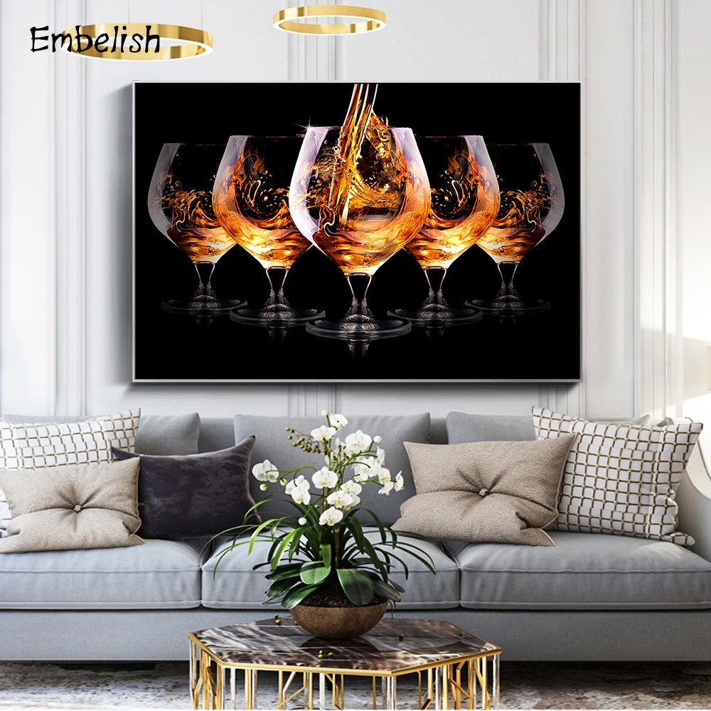 

Embelish 1 Pieces Modern Home Decor Modular Pictures Wine Cup Wall Art Posters For Kitchen Restaurant Decor HD Canvas Paintings