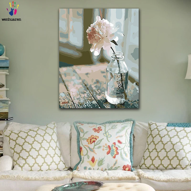 Раскрашивание красок по номерам DIY светильник цветные гвоздики на подоконнике