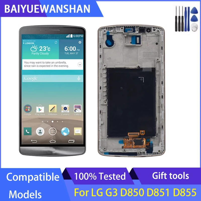 

5.5"for LG G3 LCD Display Touch Screen Digitizer Assembly with Frame LG G3 F460/G3 D850/G3 D851/G3 D855/G3 LS990 Screen Replace