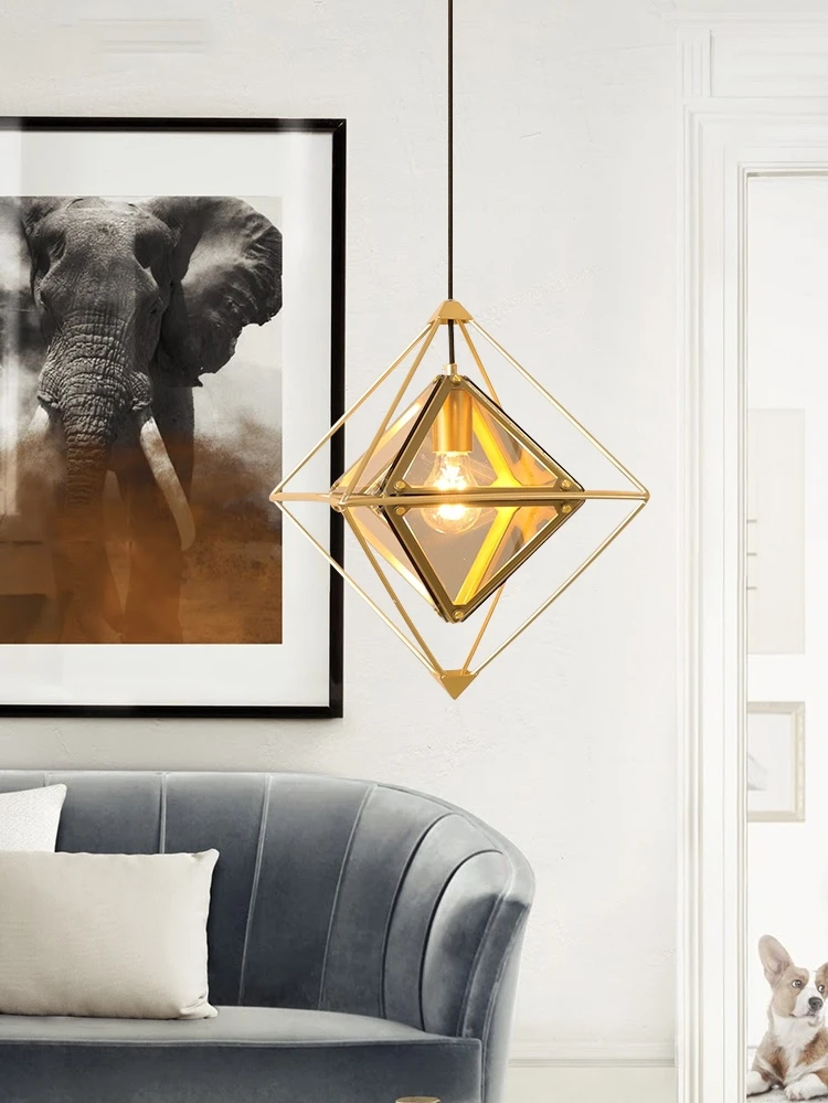 Kopen Postmodern Simple LED Pendant Lights Nordic Restaurant Lighting Cafe Suspension Luminaire Bar Diamond Shaped Hanging Lamps