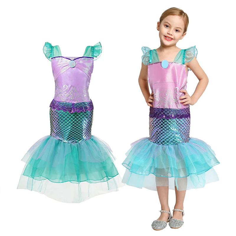 Платье принцессы Ариэль для косплея сетчатые платья маленькой Русалочки девочек