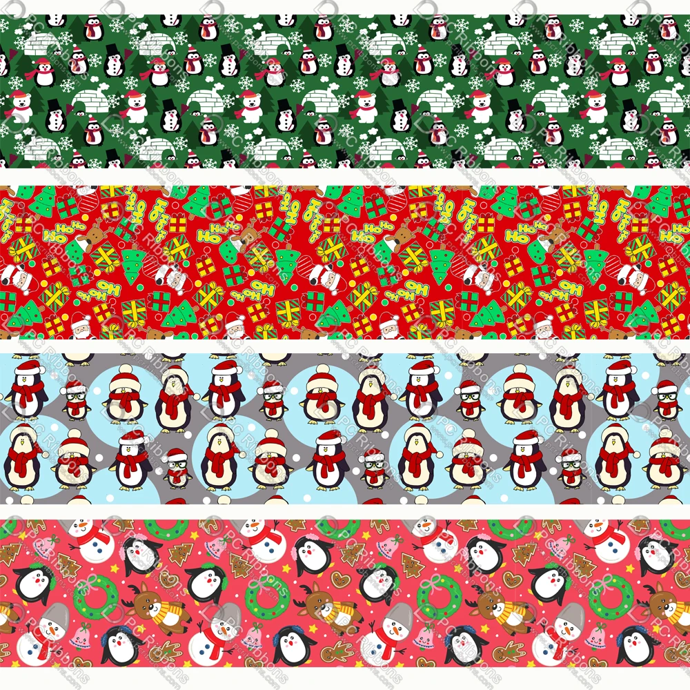 

Лента в рубчик с изображением снеговика, оленя, пингвина, 16-75 мм