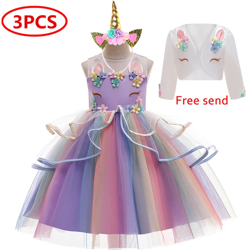 best baby dresses Christmas Girl Unicorn Rainbow Long Dress Flower Girl Wedding Party Princess Dress Lucky Baby Girls Birthday Dress Set 3-12 Year baby girl skirt