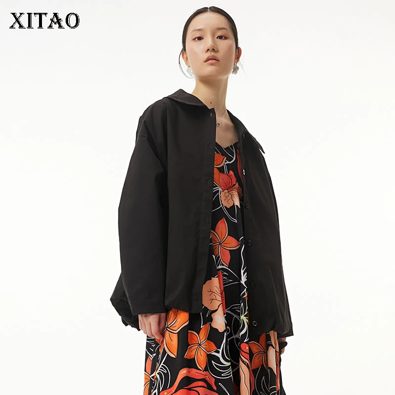 

XITAO/куртка с одной грудью; Модная однотонная куртка с длинным рукавом в стиле богини веера; Повседневная стильная плиссированная 2022; Свободн...