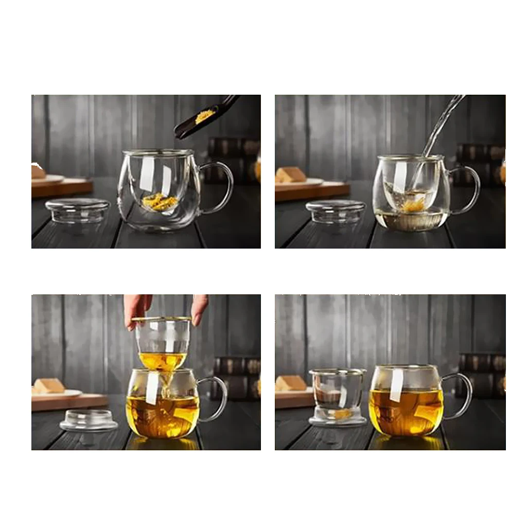 

350ml Heat Resistant Transparent Glass Cup Tea Cup With Lid Infuser Filter