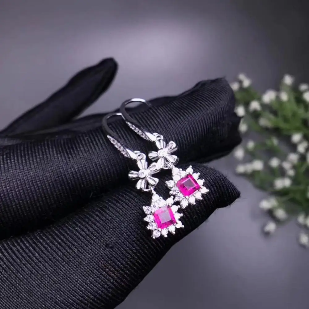 

Женские серьги-подвески из серебра 925 пробы, с натуральным розовым турмалином