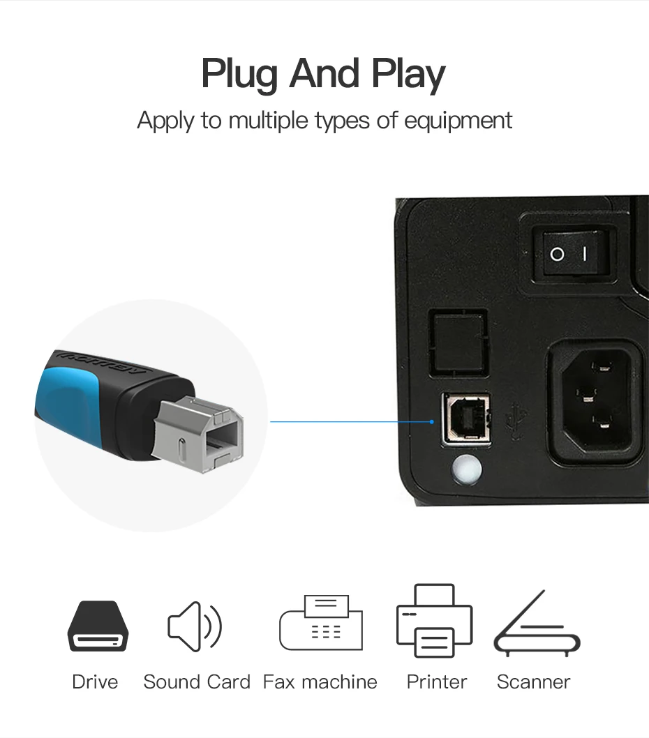 Vention USB 2,0 кабель для печати USB 2,0 type A Male To B Male Синхронизация данных сканер USB кабель для принтера 1 м 2 м для принтера hp Canon Epson
