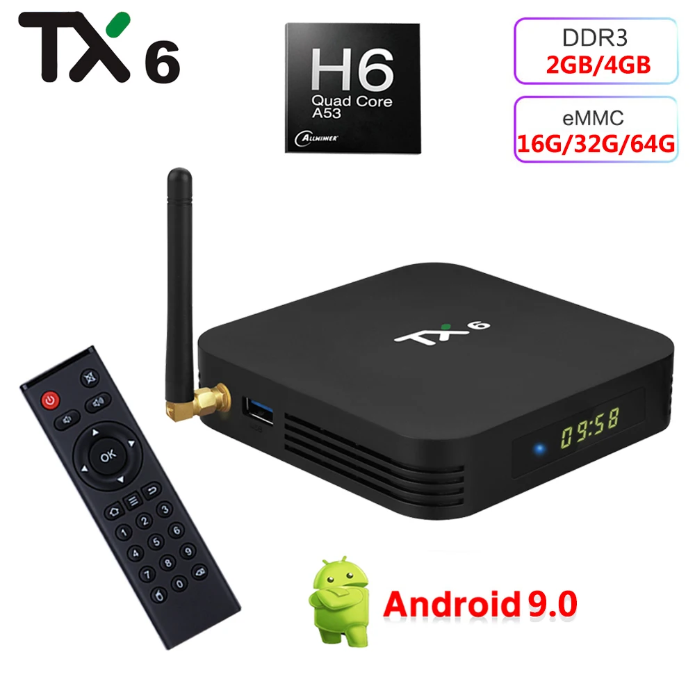 TX6 4 Гб ОЗУ 32 Гб 64 Гб ПЗУ Смарт Android 9,0 ТВ приставка Allwinner H6 медиаплеер 2,4G 5G Wifi Bluetooth 4,1 4K HD 2G 16G телеприставка