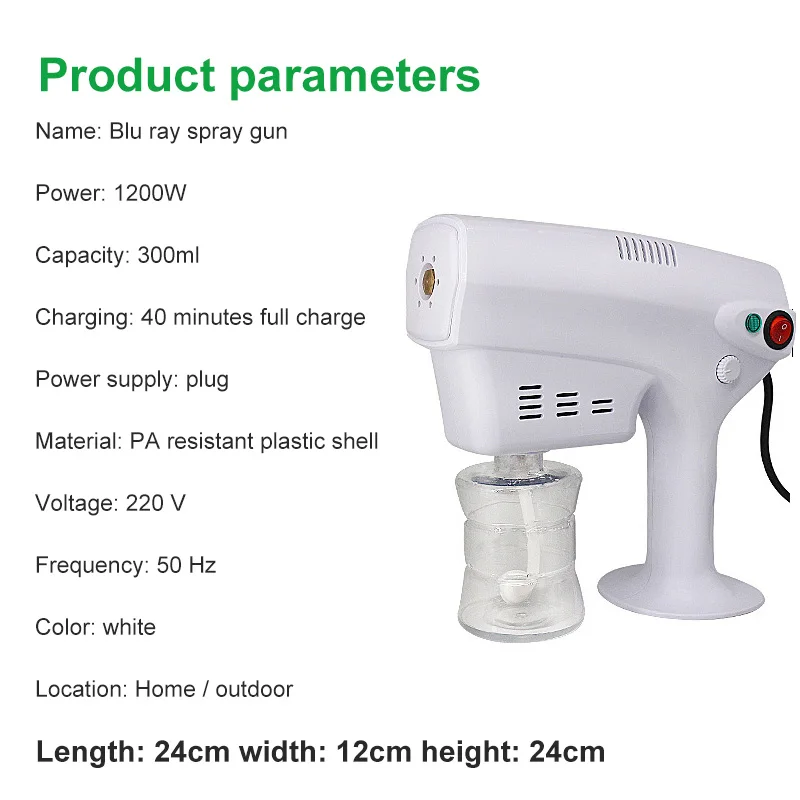 

Upgrade Electric High Pressure Sanitizer Sprayer Adjustable Blue Light Nano Steam Spray Gun Portable Disinfection Gun Atomizer